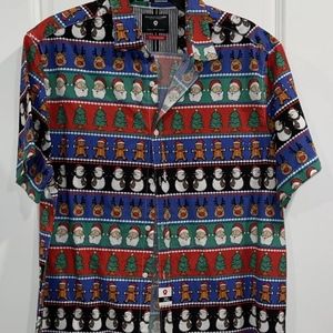 Denim & Flower Ricky Singh JOY TO THE WORLD Santa Tree Christmas Shirt S